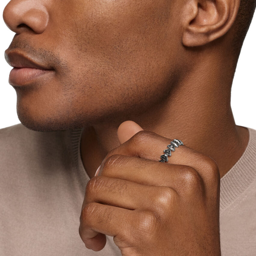 David Yurman Armory Band Ring in Sterling Silver with Black Diamonds, 6.2mm, Size 10
