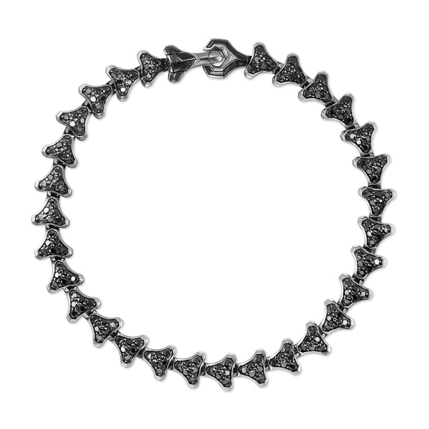David Yurman Armory Link Bracelet in Sterling Silver with Black Diamonds, 7.5mm, Size Medium