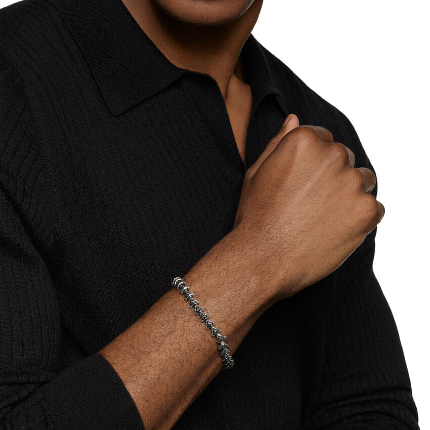David Yurman Armory Link Bracelet in Sterling Silver with Black Diamonds, 7.5mm, Size Medium