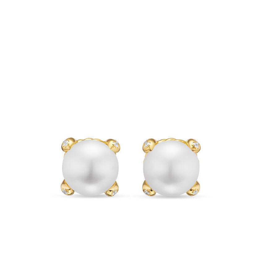 David Yurman Pearl Classics Stud Earrings in 18K Yellow Gold and Diamonds, 6.6mm