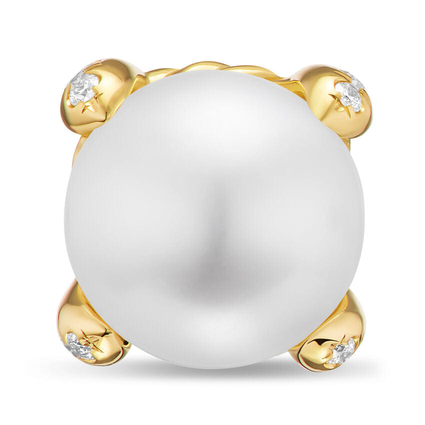 David Yurman Pearl Classics Stud Earrings in 18K Yellow Gold and Diamonds, 6.6mm