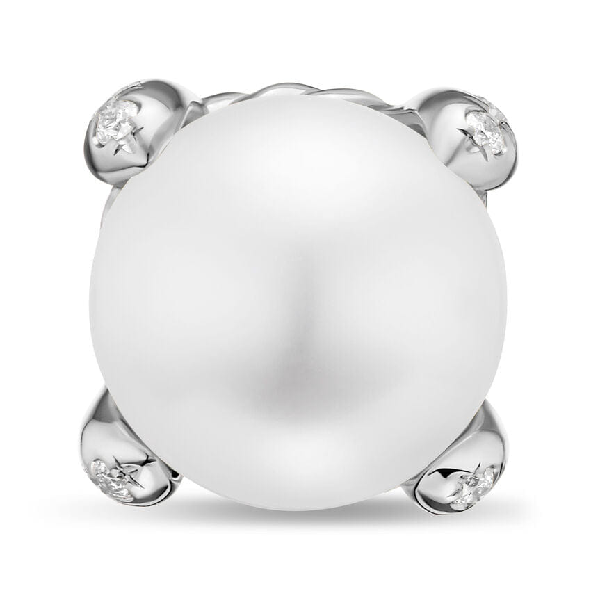 David Yurman Pearl Classics Stud Earrings in Sterling Silver and Diamonds, 6.6mm