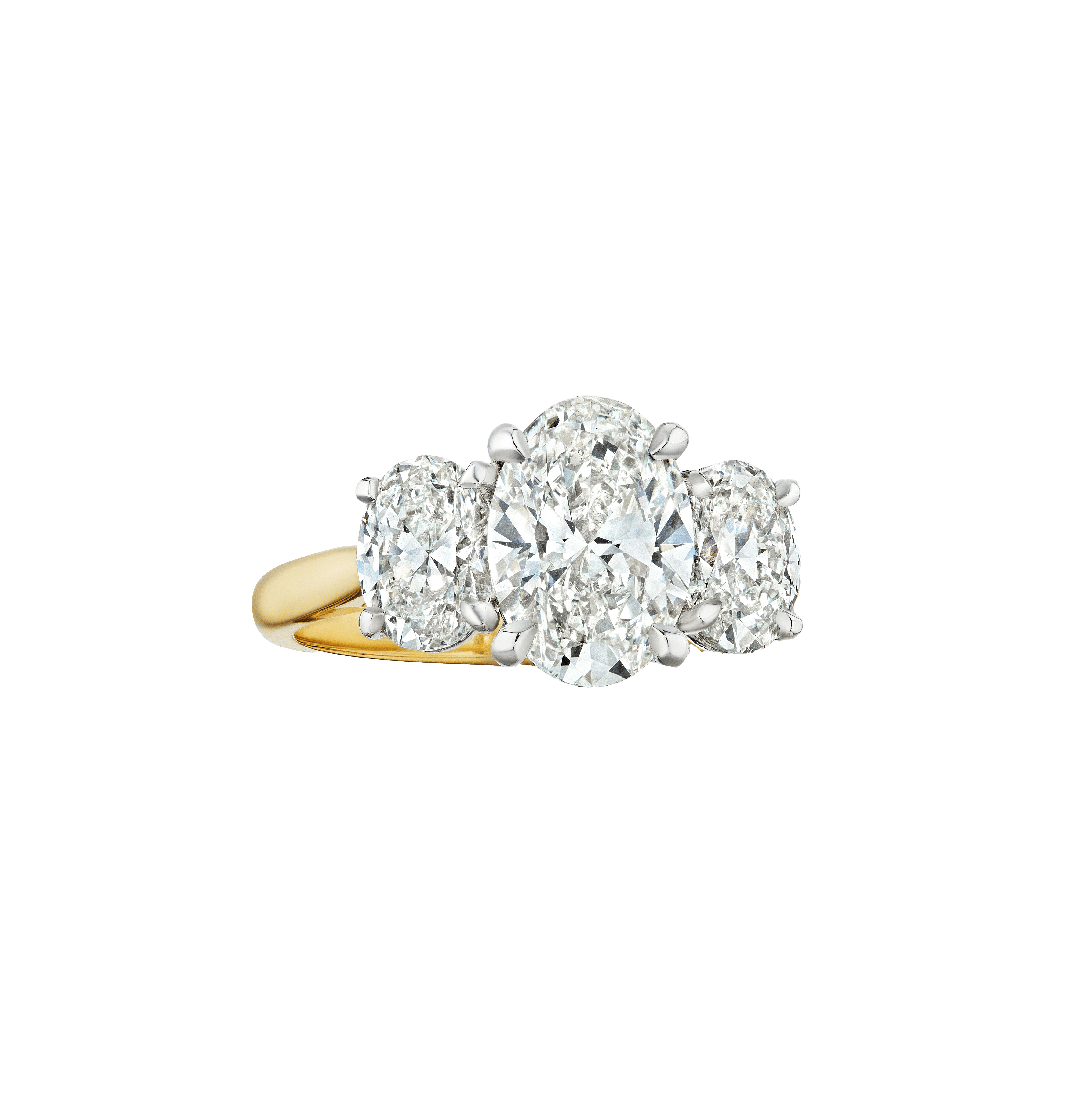 Fink's Exclusive Oval Three Stone Engagement Ring in Platinum and Yellow Gold