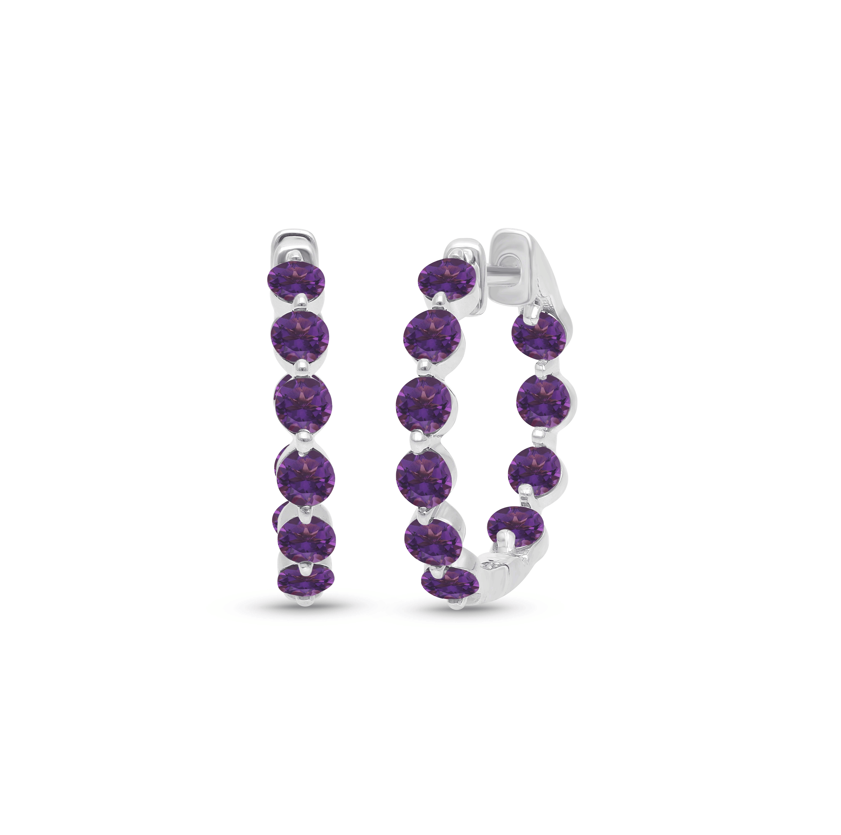 Sabel Collection White Gold Amethyst Inside Out Hoop Earrings