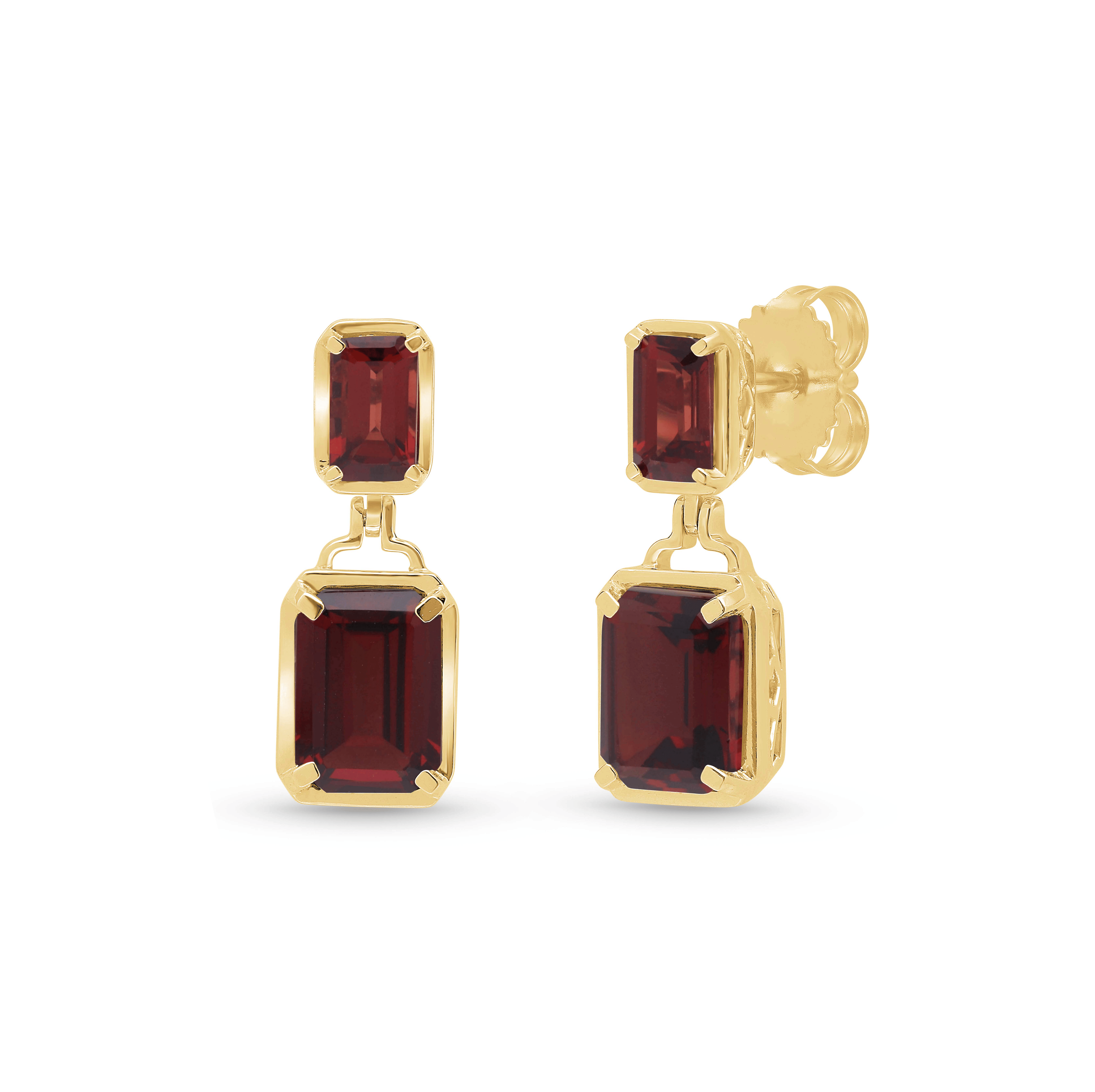 Sabel Collection Yellow Gold Octagon Garnet Drop Earrings