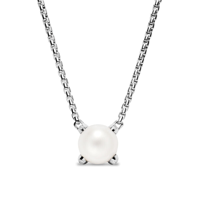 David Yurman Pearl Classics Necklace in Sterling Silver with Diamonds, 6.5mm