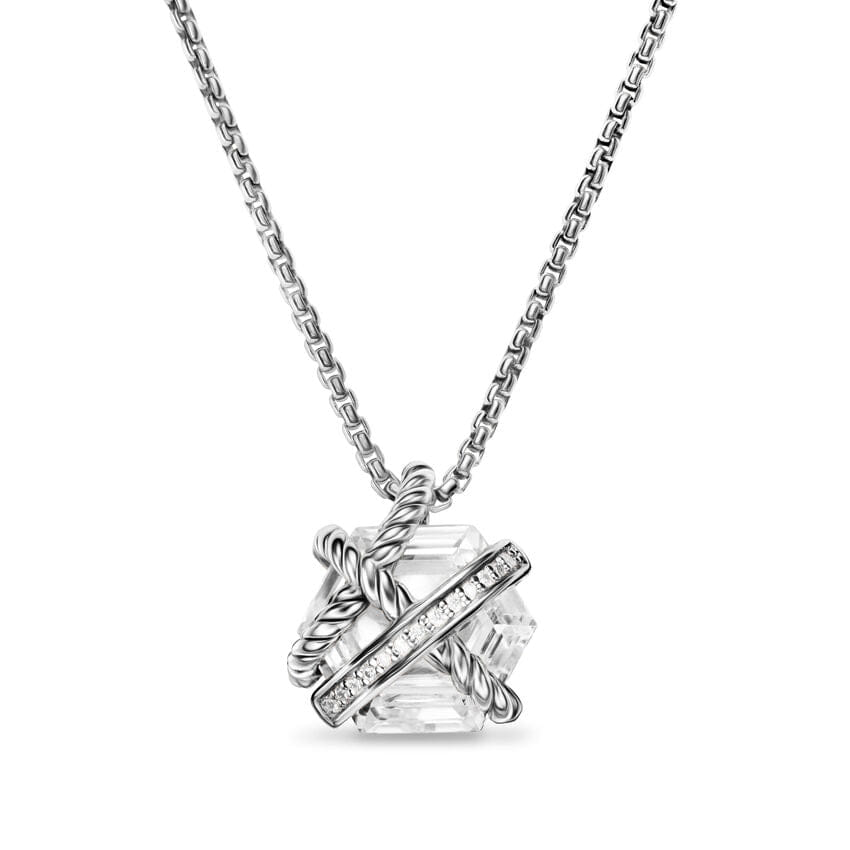 David Yurman Cable Wrap Necklace in Sterling Silver with Crystal and Diamonds, 12.5mm