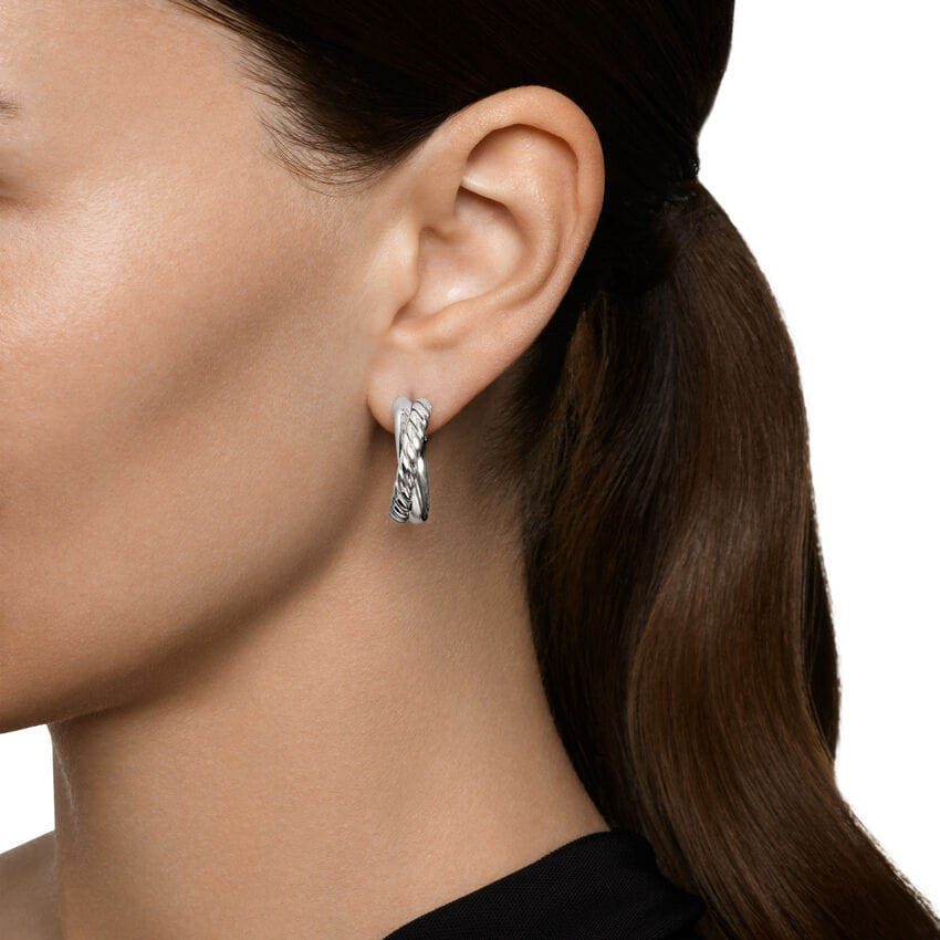 David Yurman Crossover Hoop Earrings in Sterling Silver, 22.3mm