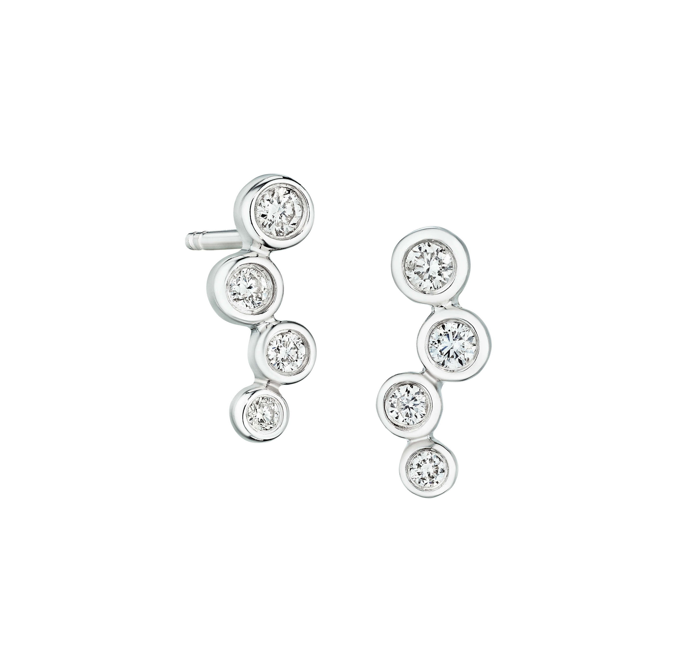 Sabel Collection White Gold Round Diamond Bezel Set Climber Earrings