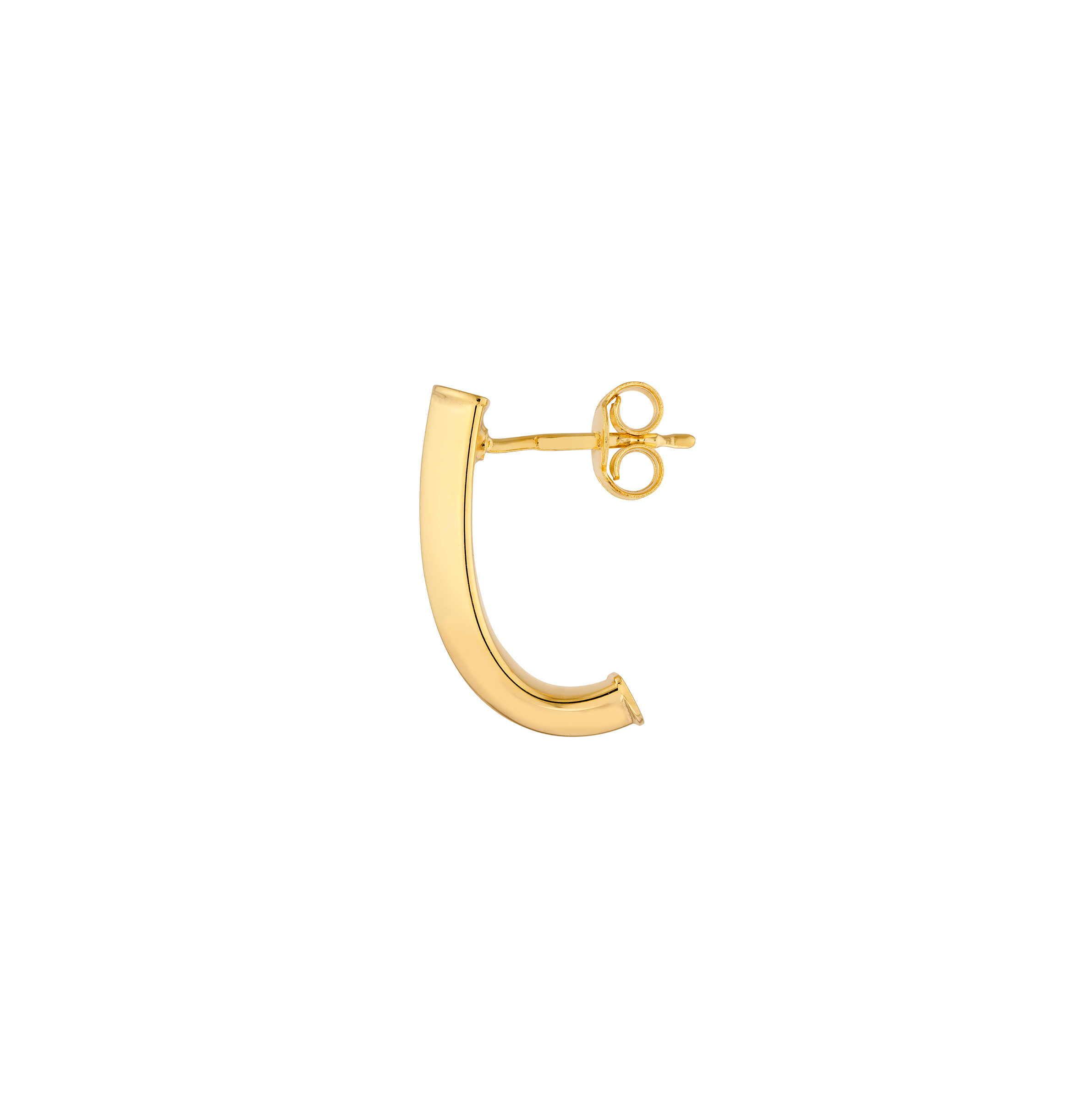 Sabel Collection Yellow Gold Triangular Tube J Huggie Hoop Earrings