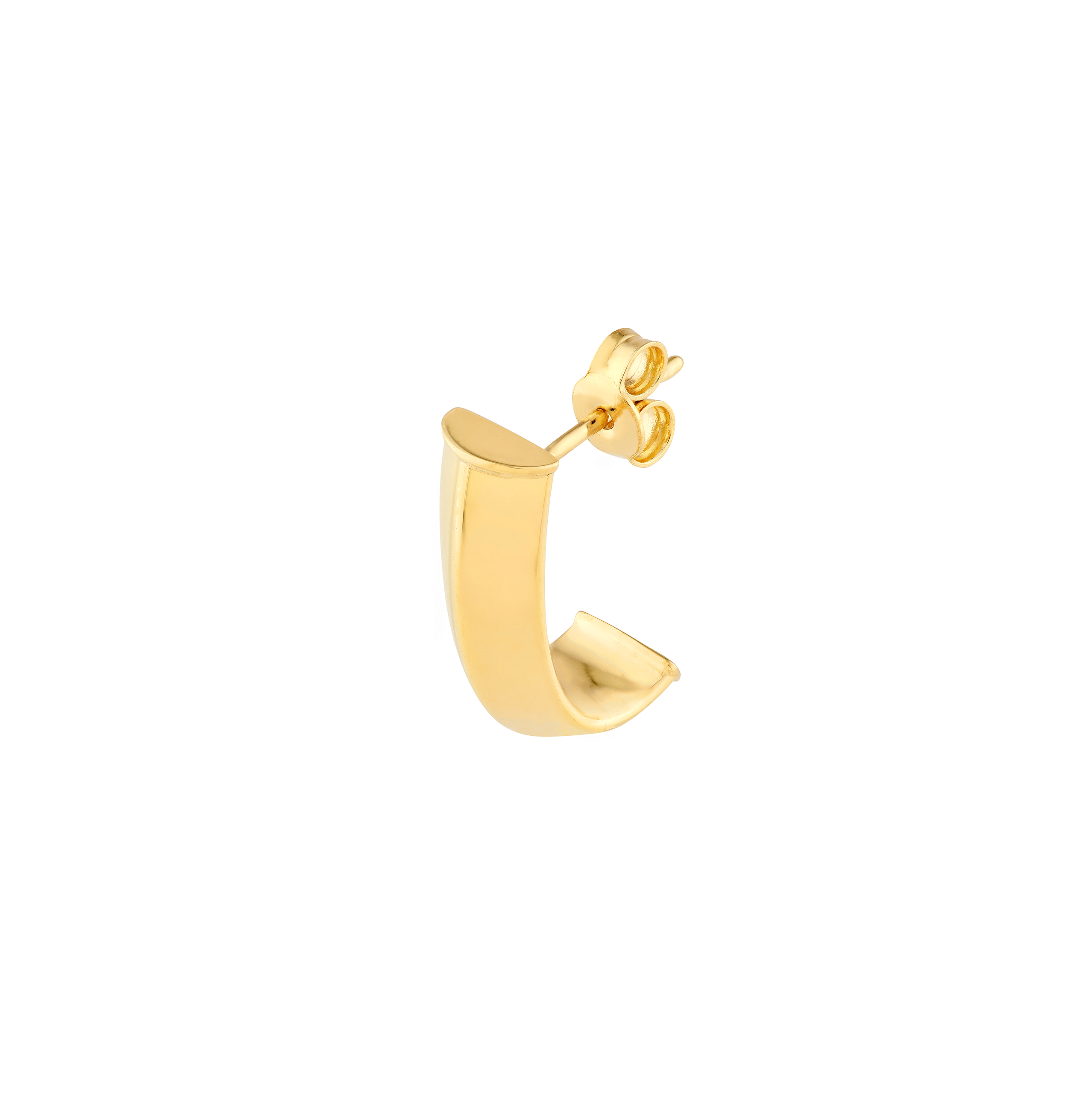 Sabel Collection Yellow Gold Triangular Tube J Huggie Hoop Earrings