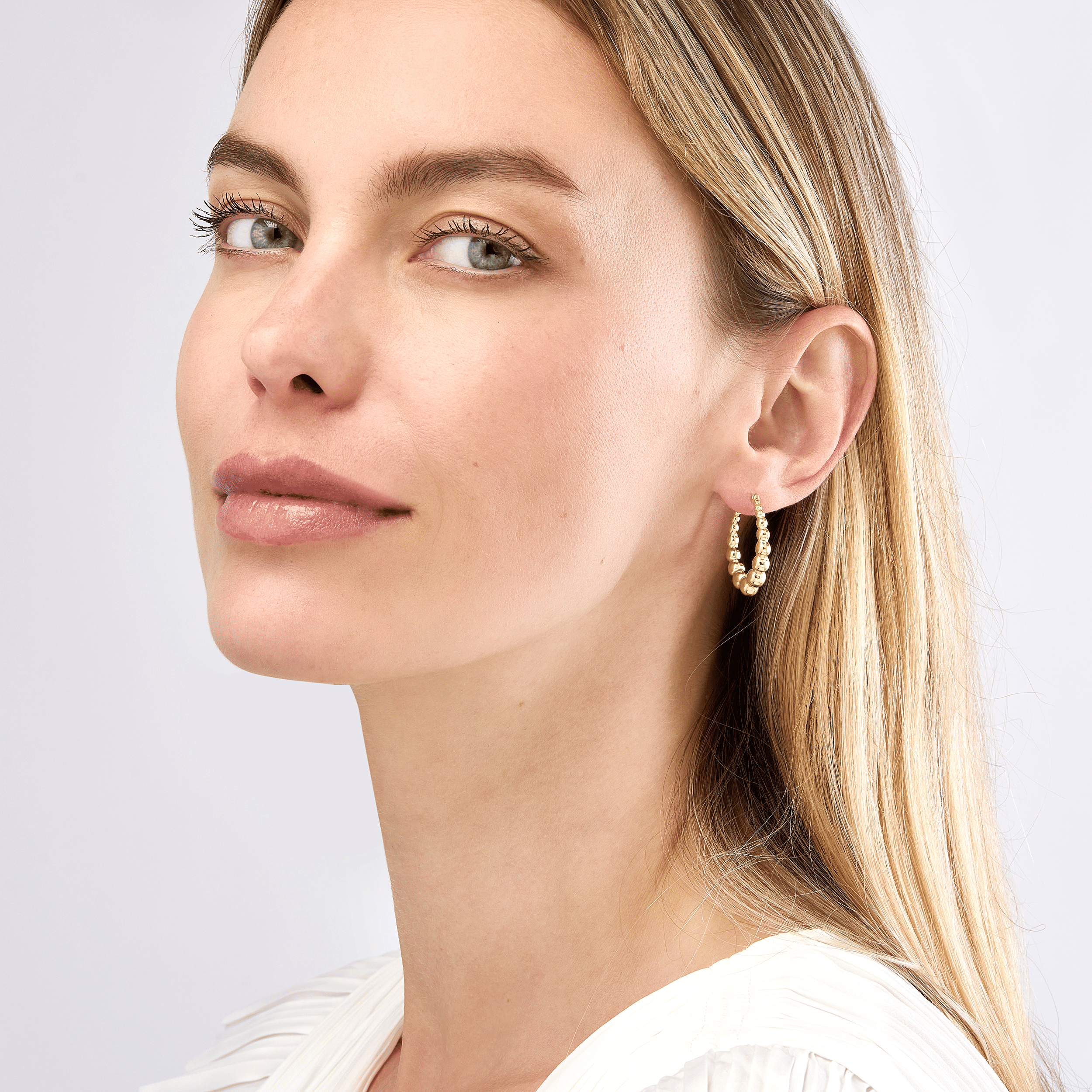Sabel Collection Yellow Gold Bead Hoop Earrings