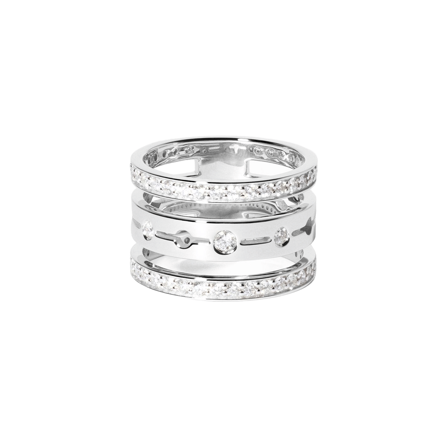Dinh Van Pulse White Gold Diamond Paved 3 Rows Ring
