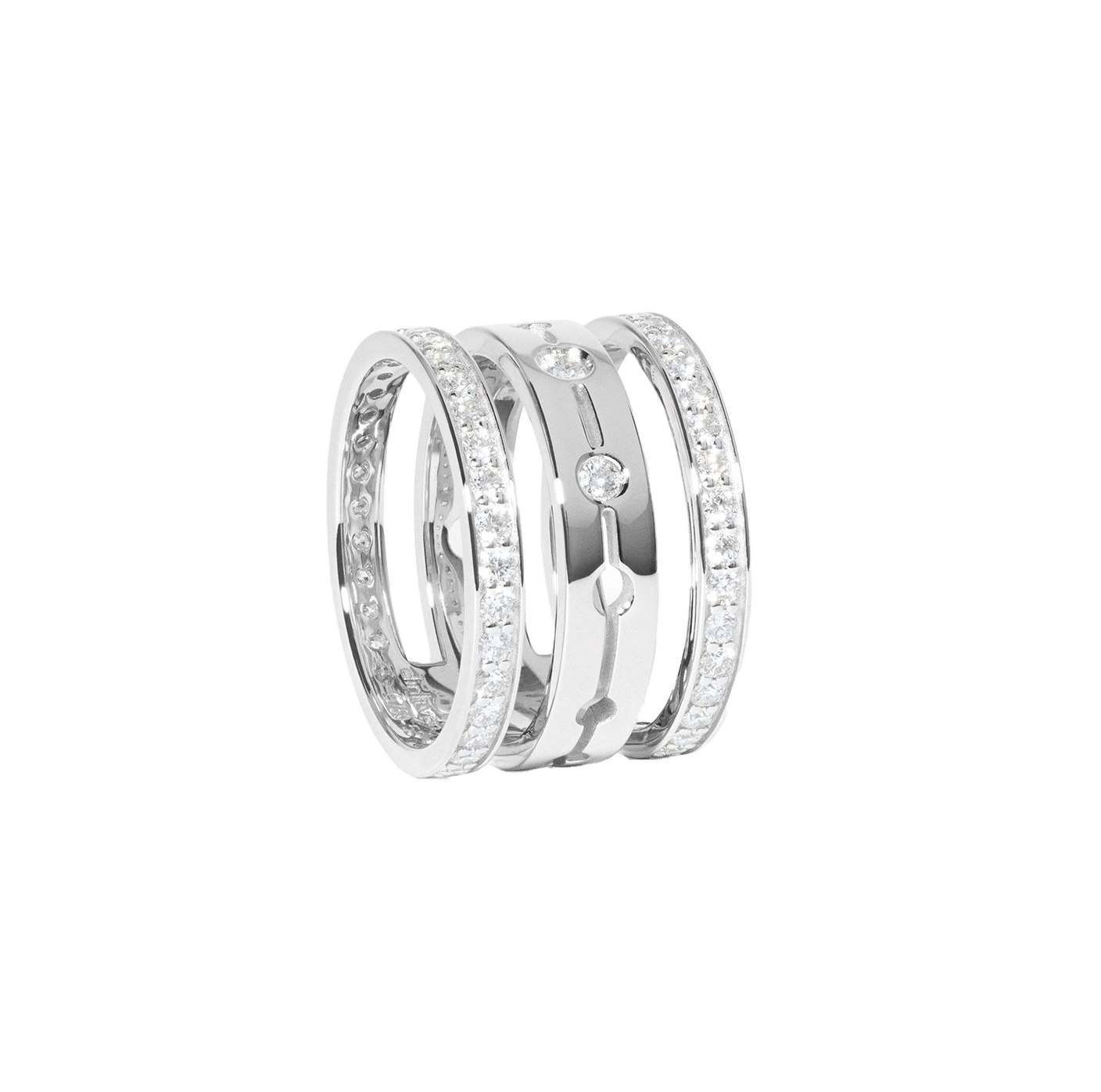 Dinh Van Pulse White Gold Diamond Paved 3 Rows Ring