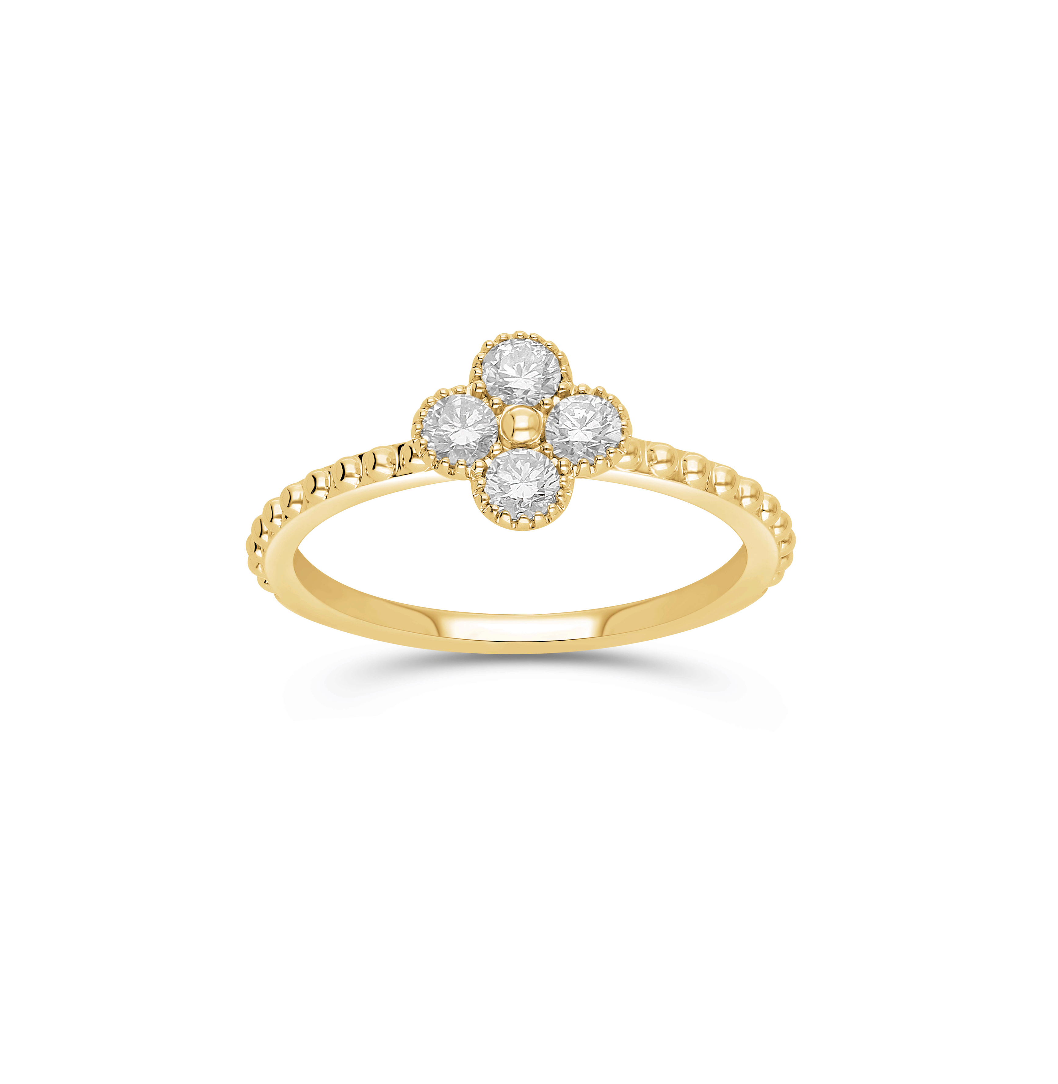 Sabel Collection Yellow Gold Beaded and Diamond Clover Ring