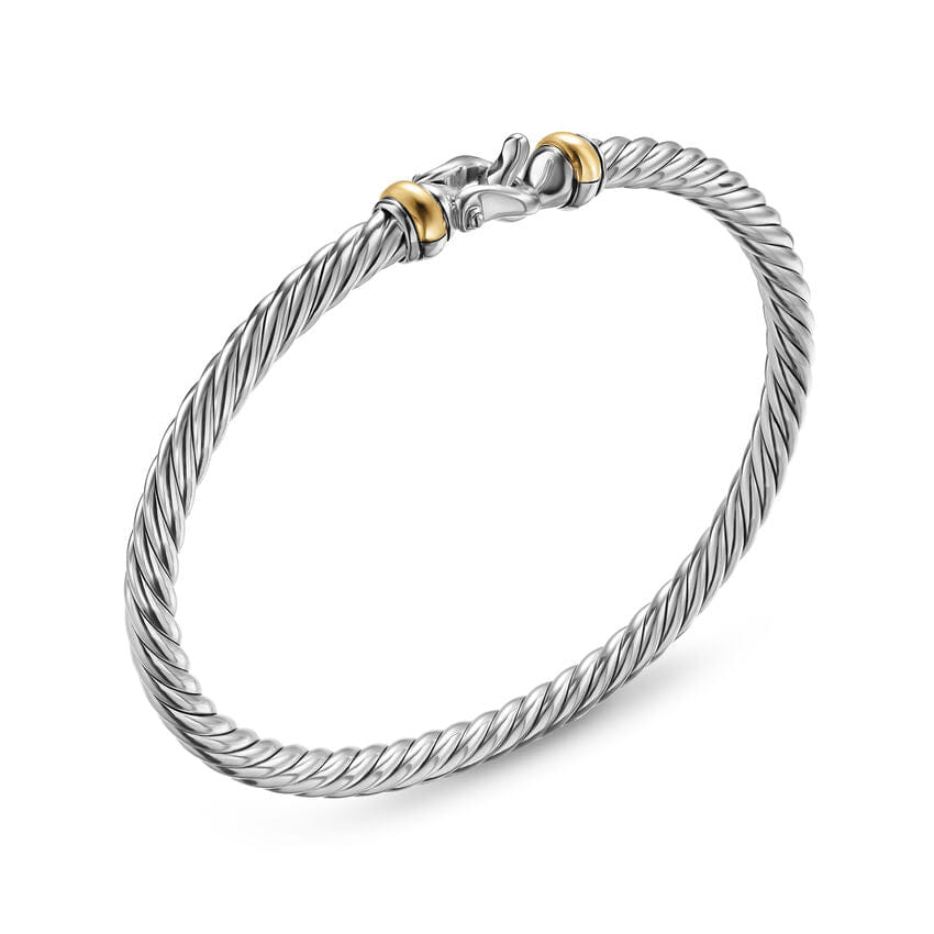 David Yurman Cable Flex Buckle Bracelet in Sterling Silver with 14K Yellow Gold, 4mm, Size Small