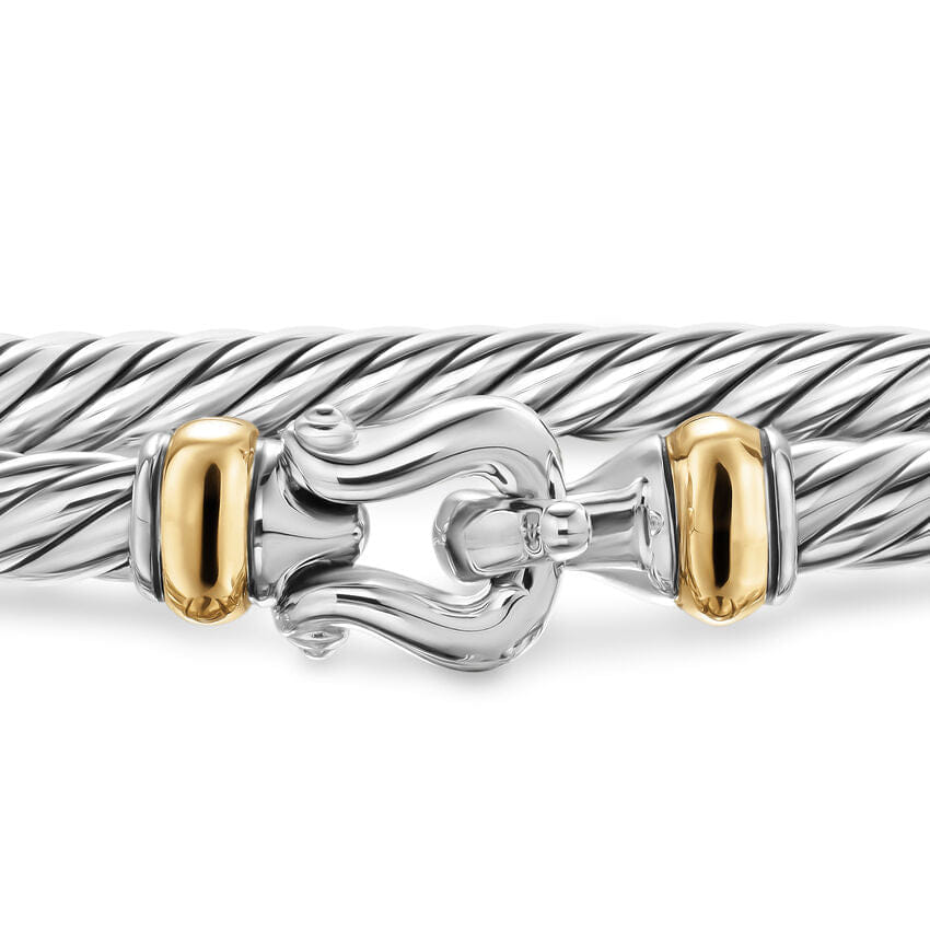 David Yurman Cable Flex Buckle Bracelet in Sterling Silver with 14K Yellow Gold, 4mm, Size Small