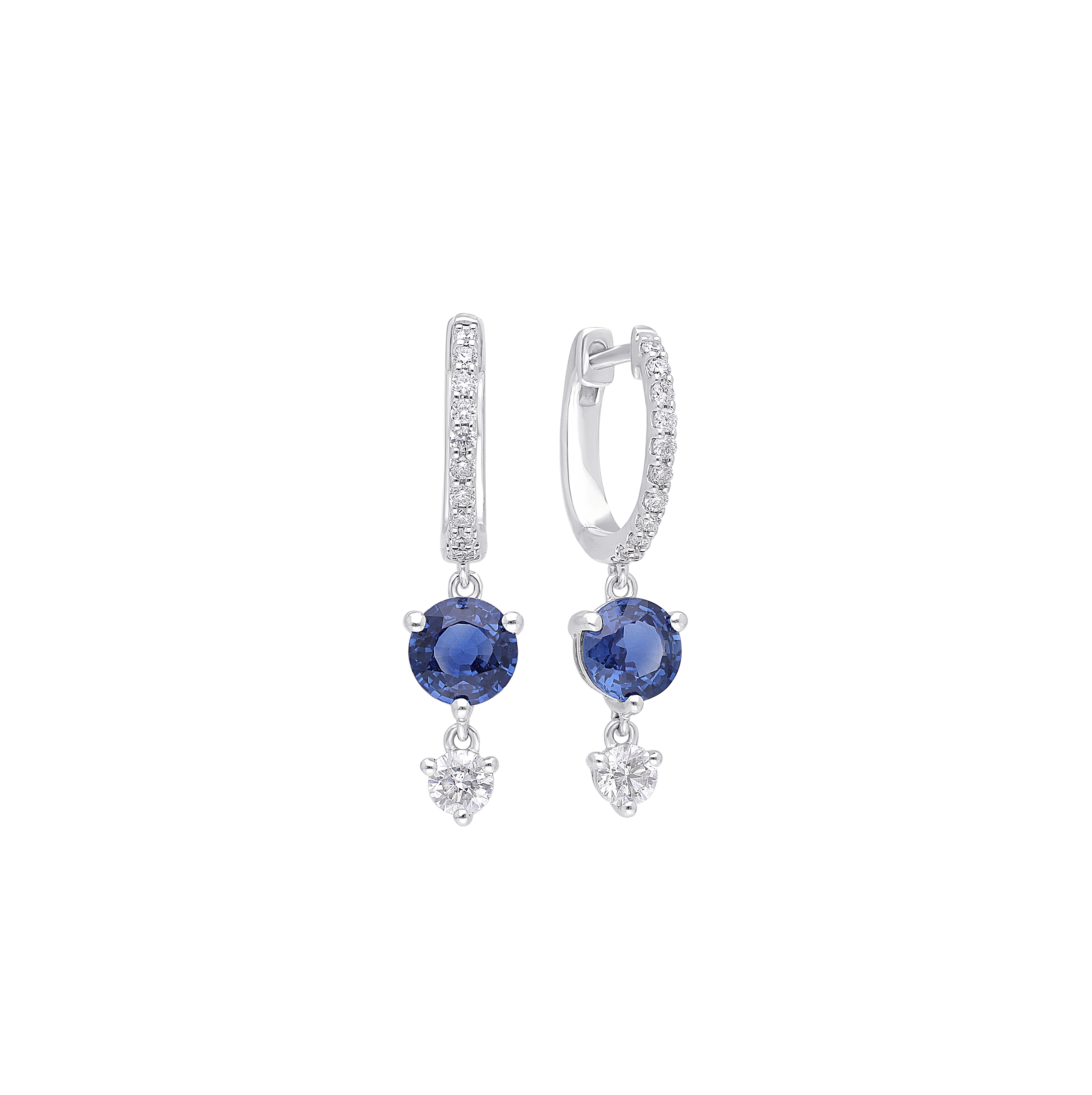 Sabel Collection White Gold Blue Sapphire and Diamond Dangle Earrings