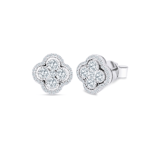 Sabel Collection White Gold Diamond Clover Stud Earrings