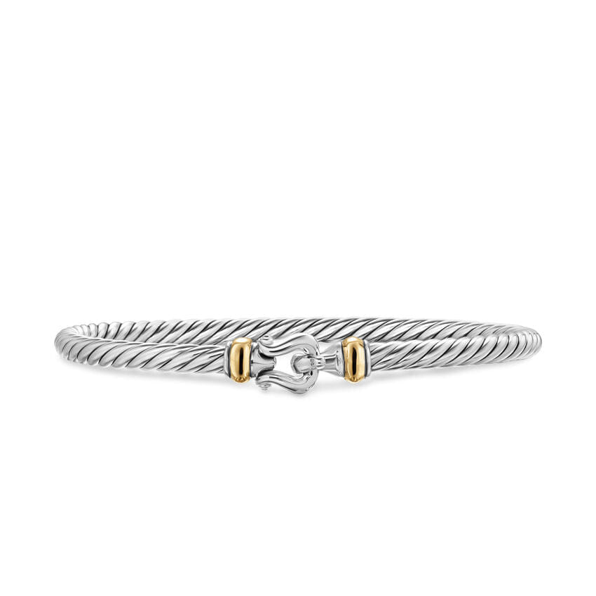 David Yurman Cable Flex Buckle Bracelet in Sterling Silver with 14K Yellow Gold, 4mm, Size Medium