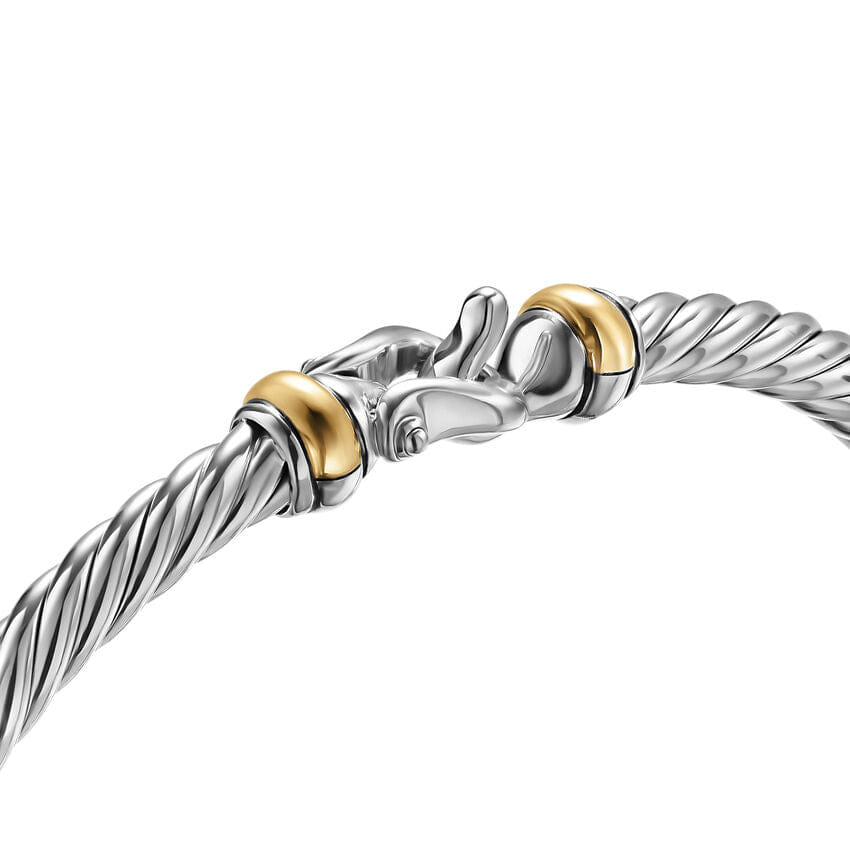 David Yurman Cable Flex Buckle Bracelet in Sterling Silver with 14K Yellow Gold, 4mm, Size Medium