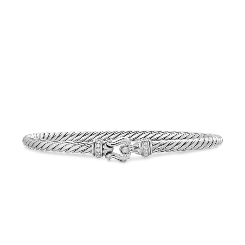 David Yurman Cable Flex Buckle Bracelet in Sterling Silver with Diamonds, 4mm, Size Medium