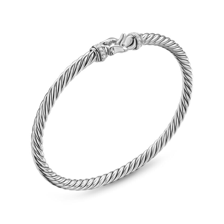 David Yurman Cable Flex Buckle Bracelet in Sterling Silver with Diamonds, 4mm, Size Medium