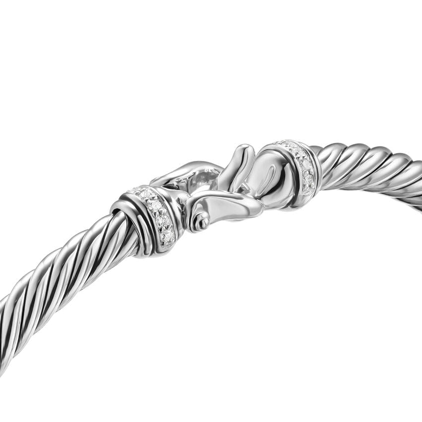 David Yurman Cable Flex Buckle Bracelet in Sterling Silver with Diamonds, 4mm, Size Medium