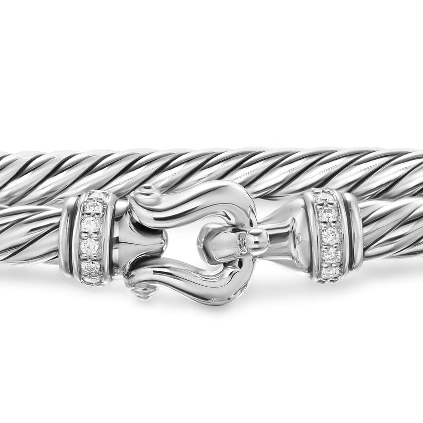 David Yurman Cable Flex Buckle Bracelet in Sterling Silver with Diamonds, 4mm, Size Medium