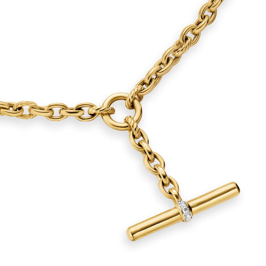 David Yurman DY Mercer Petite Toggle Chain Necklace in 18K Yellow Gold with Diamonds, 4.5mm, 18"