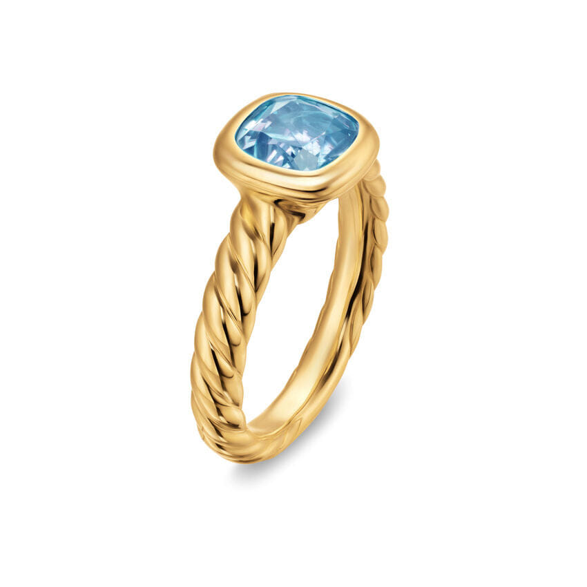 David Yurman DY Mercer Stone Ring in 18K Yellow Gold with Sky Blue Topaz, 7mm, Size 7
