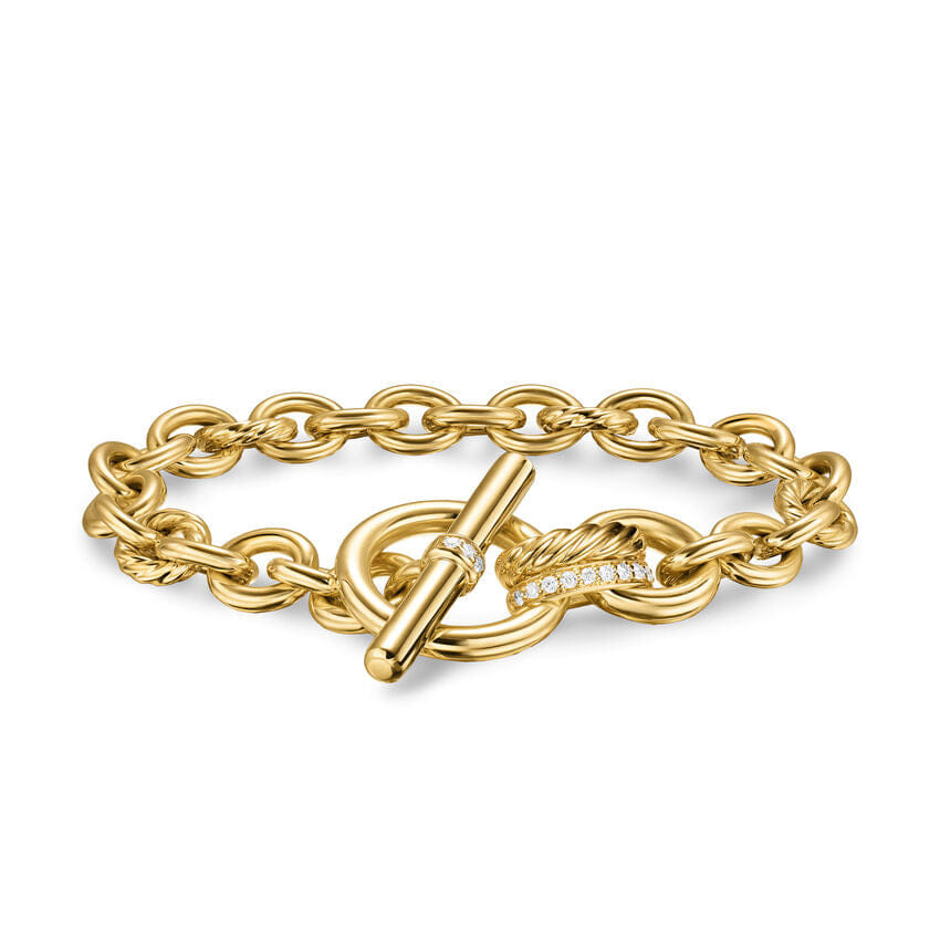David Yurman DY Mercer Toggle Chain Bracelet in 18K Yellow Gold with Diamonds, 8mm, Size Medium