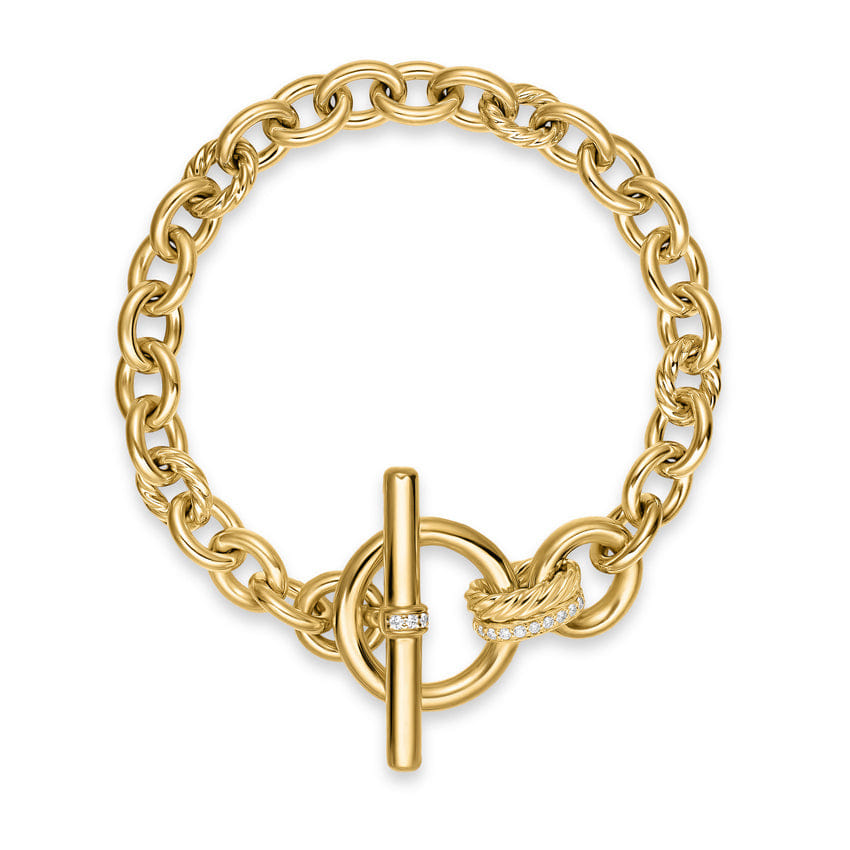 David Yurman DY Mercer Toggle Chain Bracelet in 18K Yellow Gold with Diamonds, 8mm, Size Medium