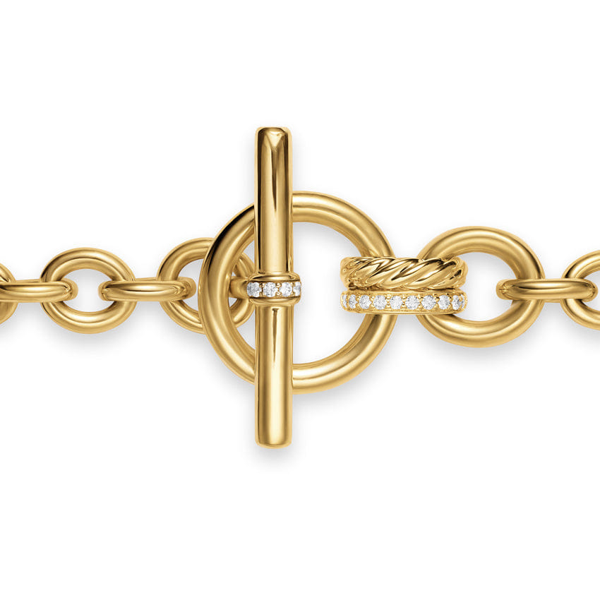 David Yurman DY Mercer Toggle Chain Bracelet in 18K Yellow Gold with Diamonds, 8mm, Size Medium