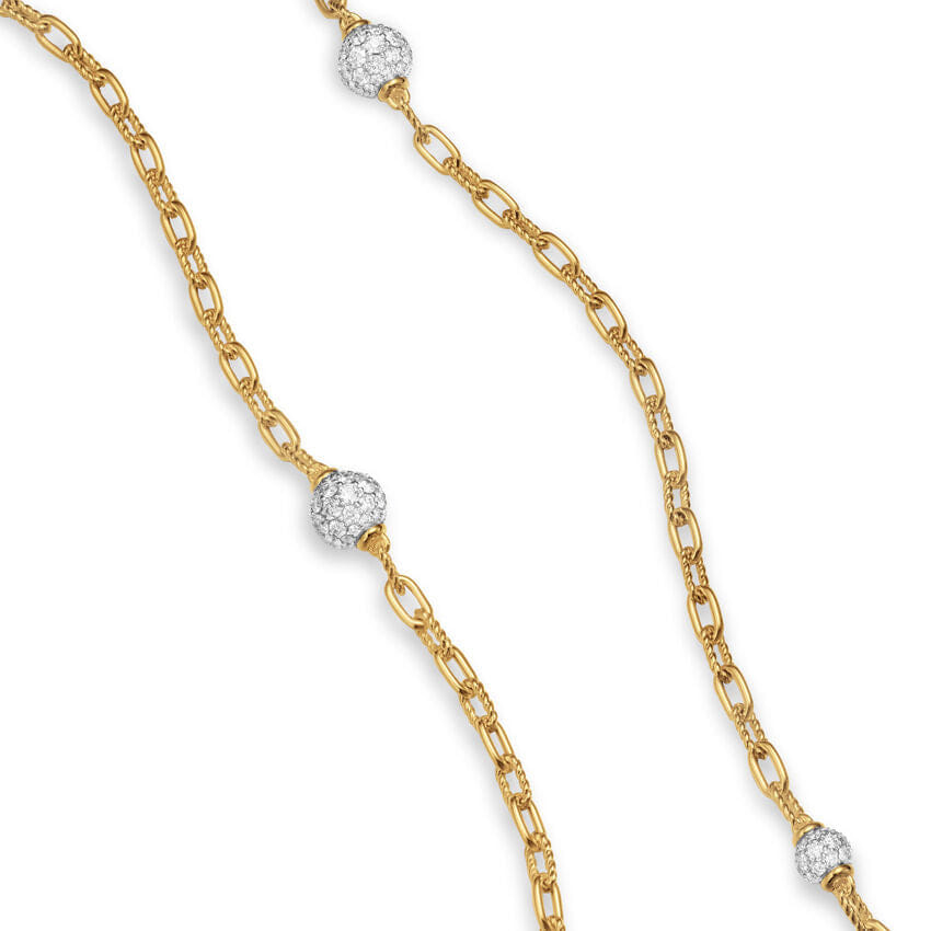 David Yurman DY Madison Pavé Bead Station Necklace in 18K Yellow Gold with Diamonds, 3mm, 36"