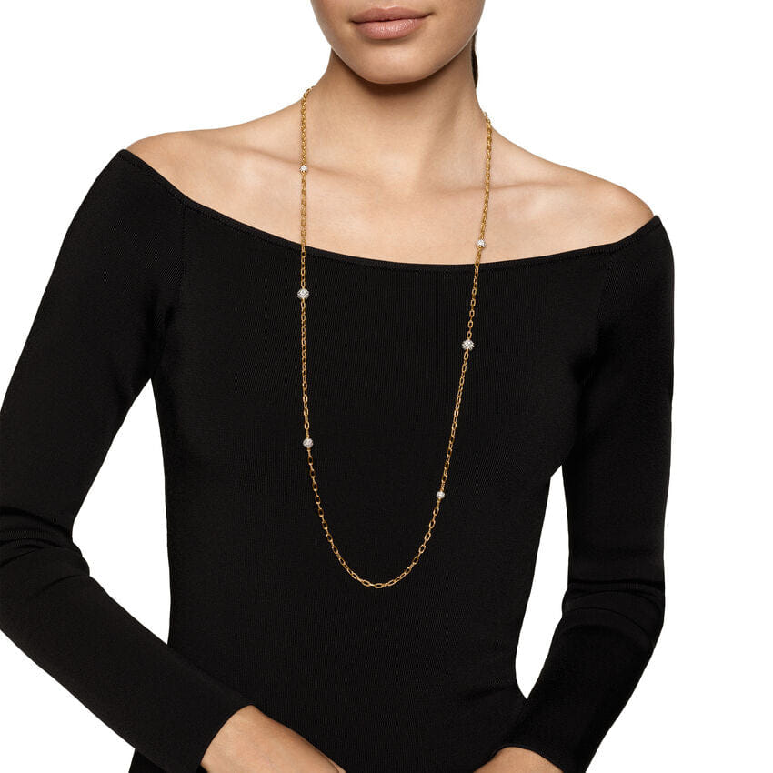David Yurman DY Madison Pavé Bead Station Necklace in 18K Yellow Gold with Diamonds, 3mm, 36"