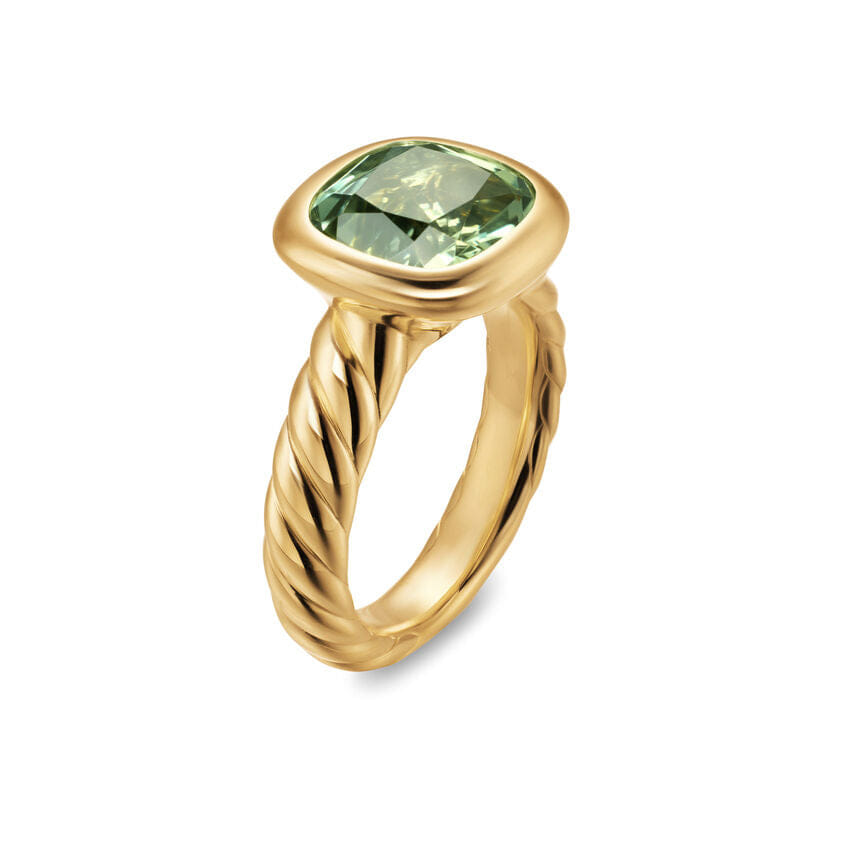 David Yurman DY Mercer Stone Ring in 18K Yellow Gold with Prasiolite, 10mm, Size 6