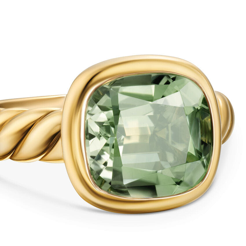 David Yurman DY Mercer Stone Ring in 18K Yellow Gold with Prasiolite, 10mm, Size 6