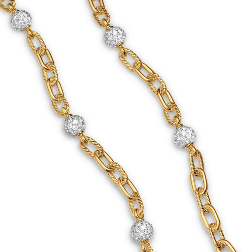 David Yurman DY Madison Pavé Bead Chain Necklace in 18K Yellow Gold with Diamonds, 6mm, 19.25"