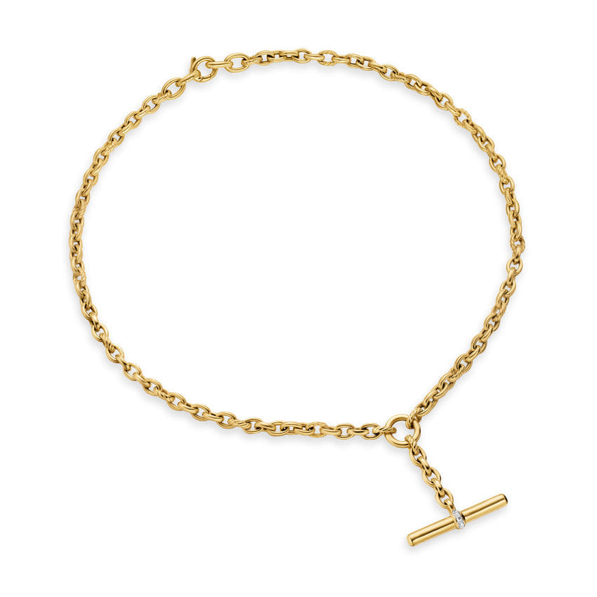 David Yurman DY Mercer Petite Toggle Chain Necklace in 18K Yellow Gold with Diamonds, 4.5mm, 16"