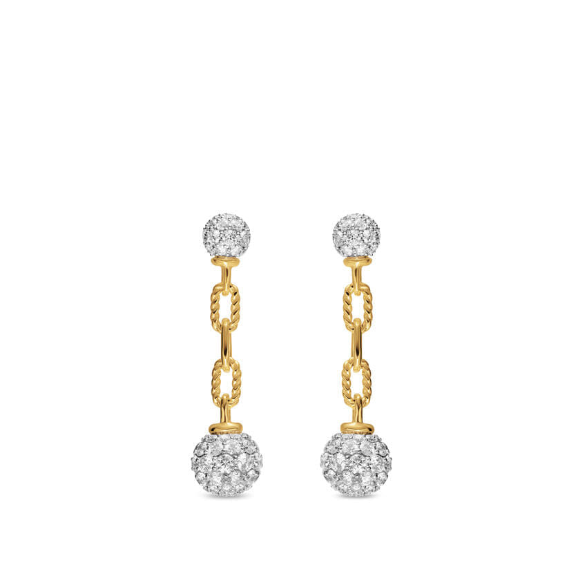 David Yurman DY Madison Pavé Bead Drop Earrings in 18K Yellow Gold with Diamonds, 33mm