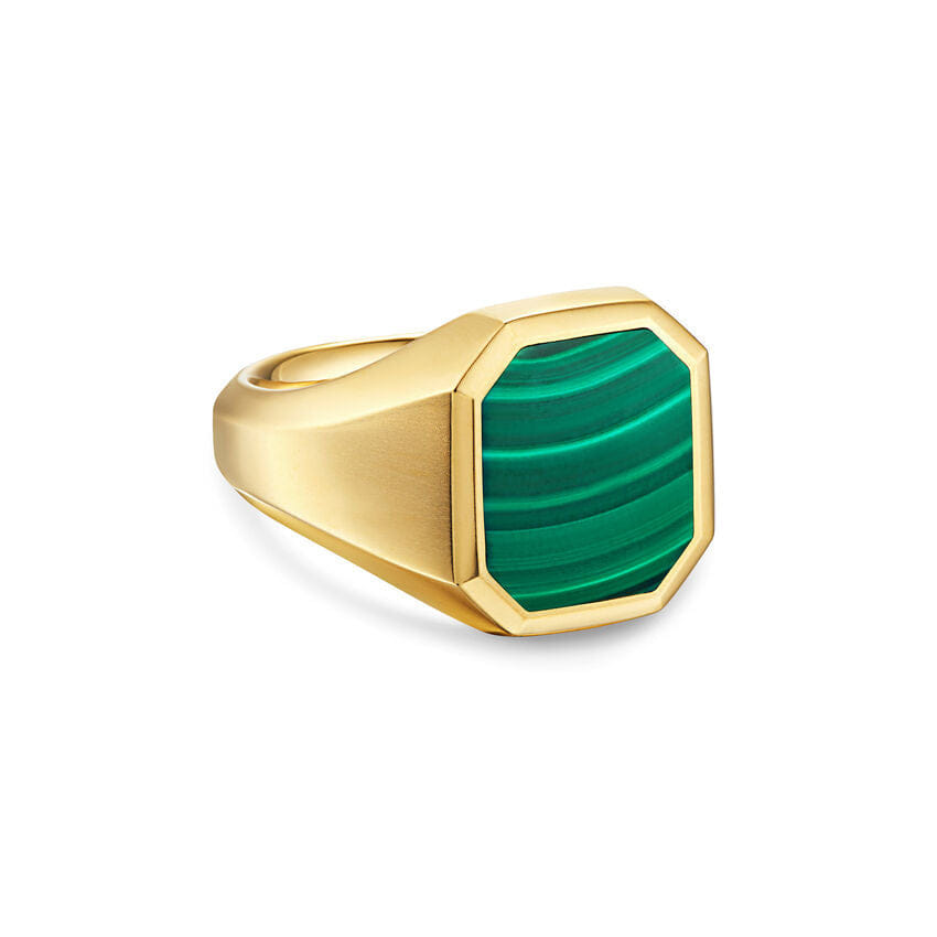 David Yurman Streamline Signet Ring in 18K Yellow Gold with Malachite, 18mm, Size 9