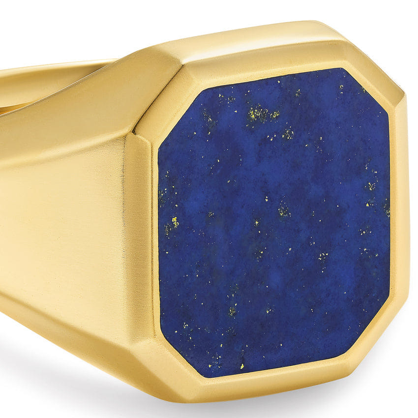 David Yurman Streamline Signet Ring in 18K Yellow Gold with Lapis, 18mm, Size 10