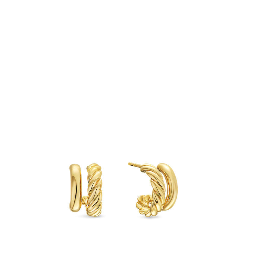 David Yurman DY Mercer Double Hoop Huggie Earrings in 18K Yellow Gold, 13.5mm