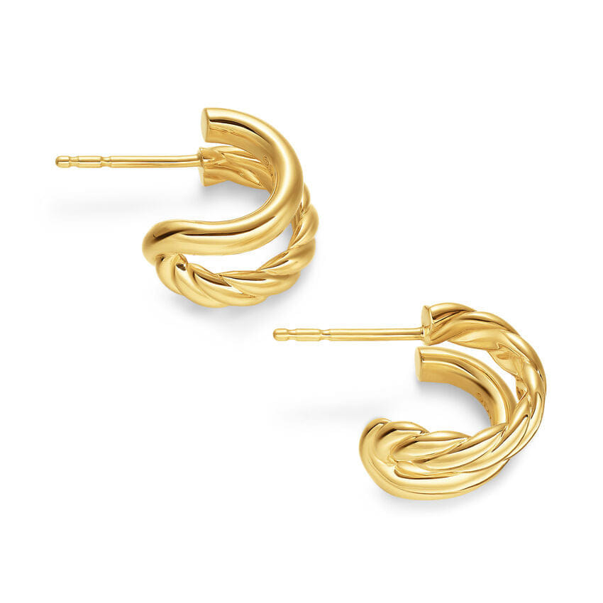 David Yurman DY Mercer Double Hoop Huggie Earrings in 18K Yellow Gold, 13.5mm