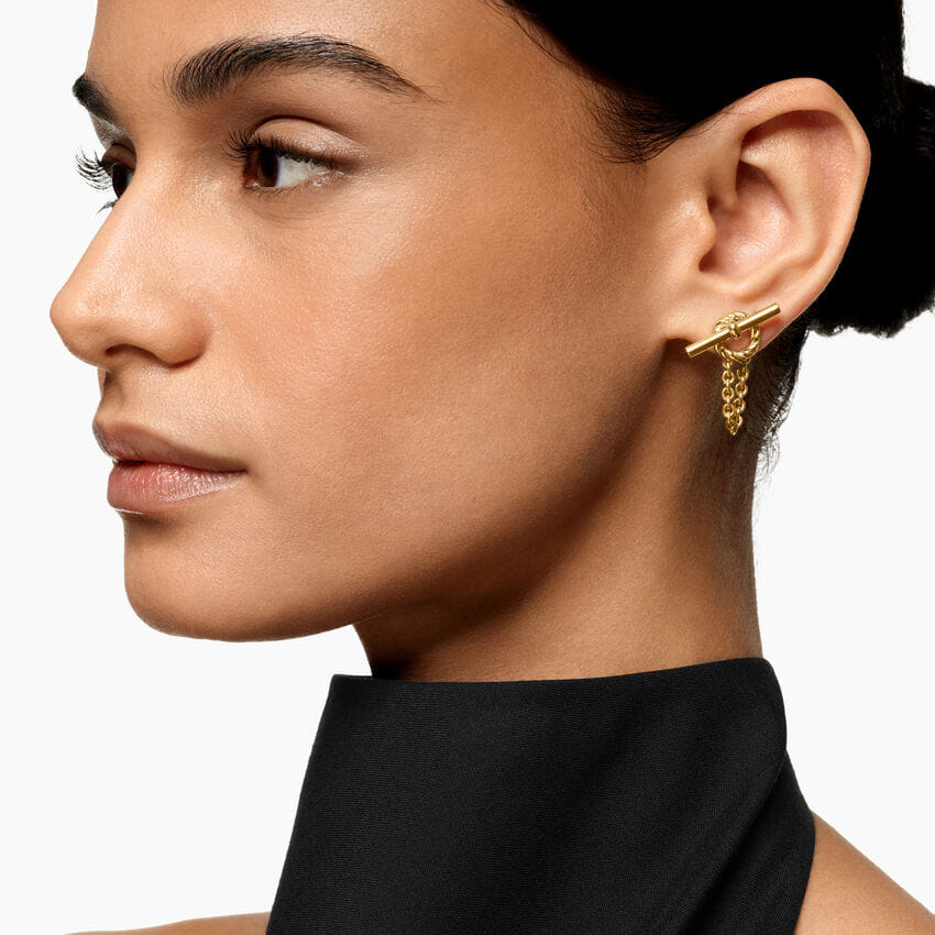 David Yurman DY Mercer Bold Toggle Chain Stud Earrings in 18K Yellow Gold, 50.4mm