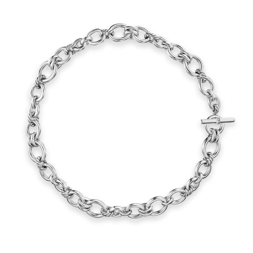 David Yurman DY Mercer Chain Necklace in Sterling Silver with Diamonds, 8mm, 17"