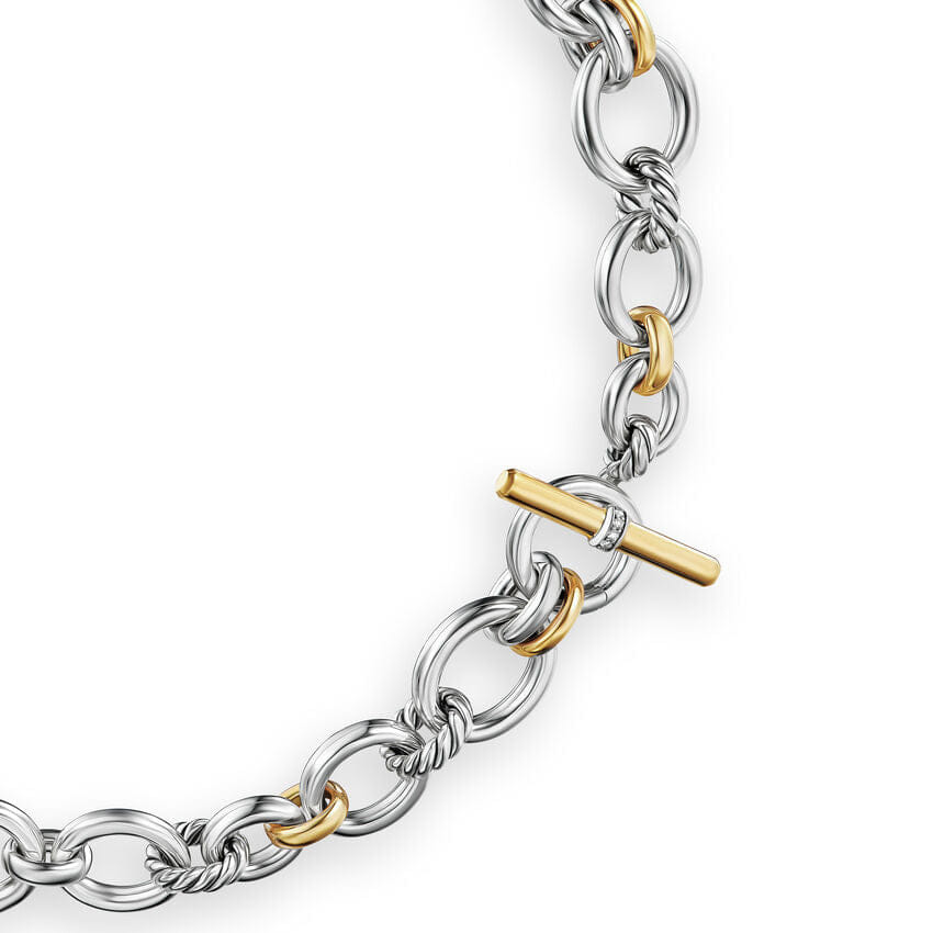 David Yurman DY Mercer Chain Necklace in Sterling Silver with 18K Yellow Gold and Diamonds, 8mm, 19"