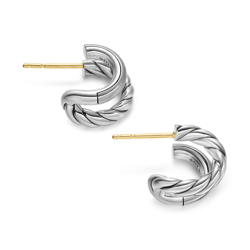 David Yurman DY Mercer Double Hoop Huggie Earrings in Sterling Silver, 13.5mm