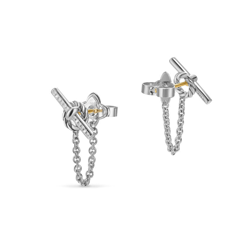 David Yurman DY Mercer Petite Toggle Chain Stud Earrings in Sterling Silver with Diamonds, 38.2mm